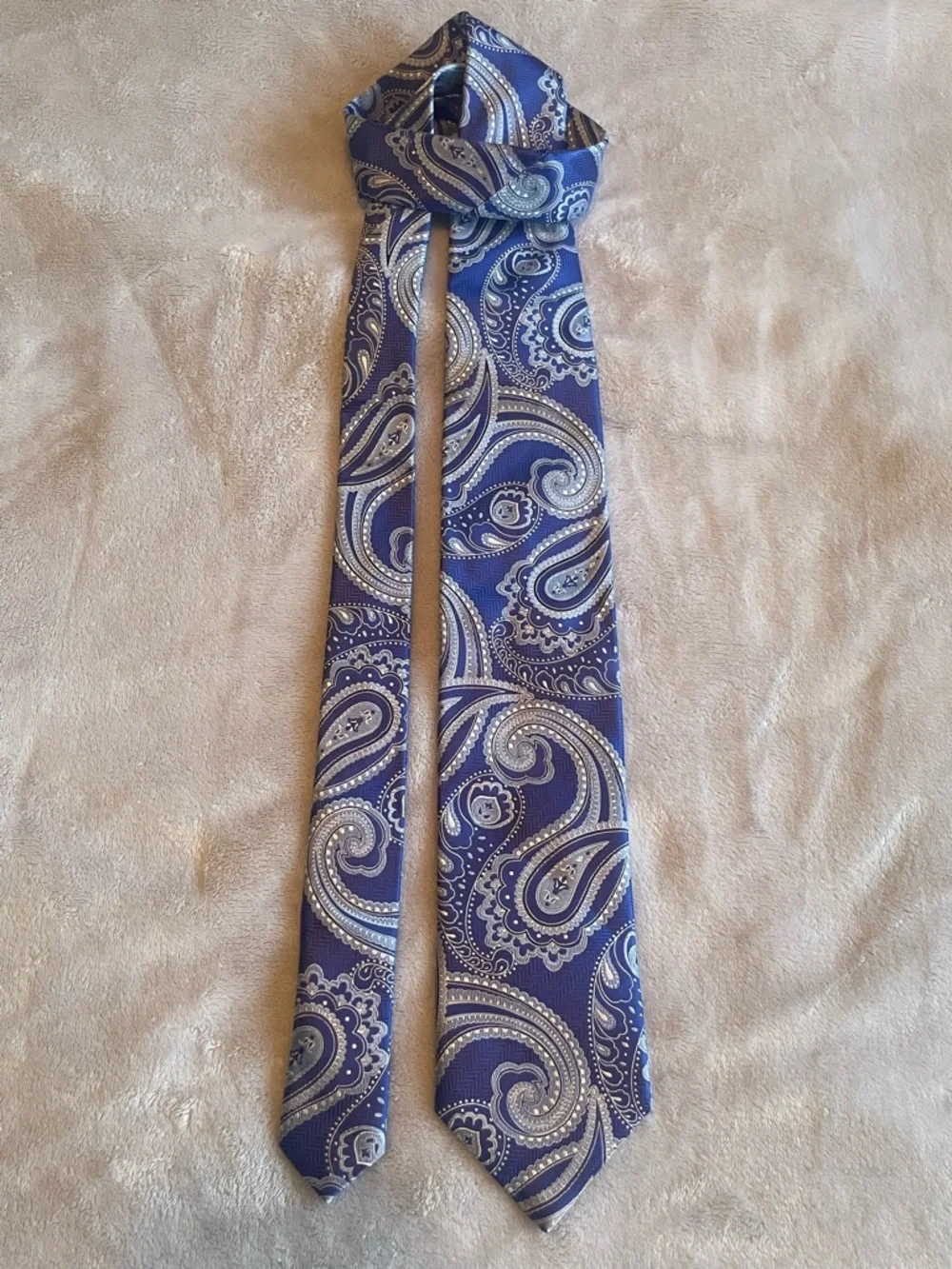 CANALI Italy 100% Silk Paisley Tie Blue Silver 1934 Collection Luxury